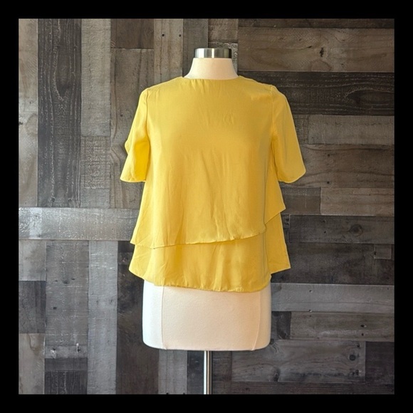 MNG Mango yellow layered top XXSmall flutter sleeves pastel flowy garden party - Picture 1 of 10
